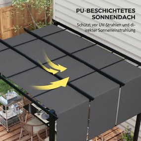 Outsunny Pergola de Exterior de 3 x 3,5 m cu Copertina Retractabila, Foisor de Gradina, Umbrar pentru Veranda, Terasa, Gri Inchis