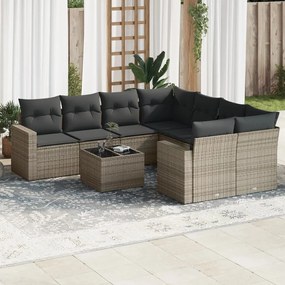 vidaXL Set canapele de grădină, 9 piese, cu perne, gri, poliratan