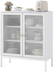 HOMCOM Bufet mobilier de bucătărie la 3 niveluri cu 2 uși perforate cu raft reglabil 80 x 37 x 92 cm alb | Aosom Romania