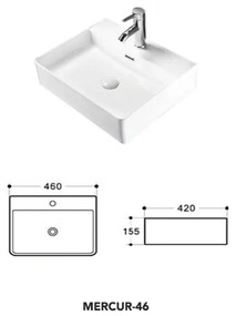 Lavoar pe blat Fluminia, Mercur, 46 cm, dreptunghiular, 46 x 42cm, alb