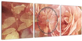Tablou cu trandafir (cu ceas) (90x30 cm)