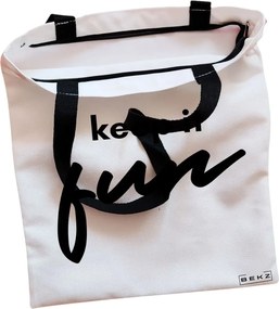 Sacosa de Panza pentru Cumparaturi, Geanta Tote, model Keep it Fun, Cu fermoar, 38x34.5 cm, Alba, BEKZ®