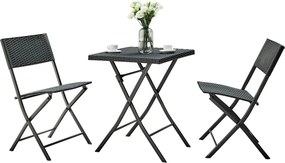 Set gradina FARUK, negru, ratan artificial/otel, cu masuta si 2 scaune