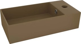 vidaXL Chiuvetă de baie cu preaplin, crem mat, ceramică