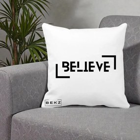 Perna Decorativa Believe Minimalist, 40x40 cm, Alba Mata, Husa Detasabila, Perna Inclusa, BEKZ®
