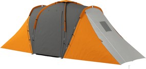 Outsunny Cort tunel, 2000mm rezistent la apă cort de camping pentru 4-6 persoane, cu 2 dormitoare și zonă de living geantă de transport Gri+Portocaliu | Aosom Romania