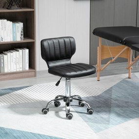 HOMCOM Taburet cu roți - taburet de lucru rotativ la 360° - taburet ergonomic - înălțime șezut reglabilă 47-62 cm - căptușeală de piele ecologică matlasată negru metal cromat | Aosom Romania