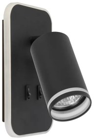 Aplica spot LED de perete PIPE, 1x GU10 (10W/230V) + LED integrat 6W, negru