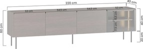 Comodă TV Dunari 220 cm cu picioare metalice - stejar dunin