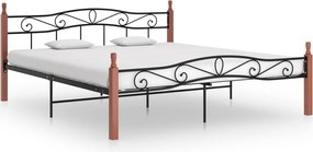 vidaXL Cadru de pat, negru, 200x200 cm, metal și lemn masiv de stejar