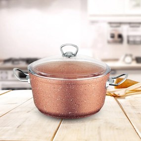 Cratiță din aluminiu înaltă cu capac Güral Porselen Classic, ø 26 cm, roz