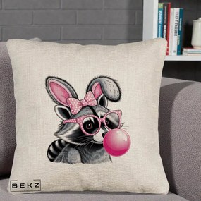 Perna Decorativa Raton cu Urechi de Iepure si Guma de Mestecat, 40x40 cm, Bej Canapea, Husa Detasabila, Perna Inclusa, BEKZ®