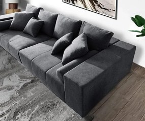 Canapea extensibilă dumonde cu ladă de depozitare si sezut confortabil din spuma high-density, Marbela Enjoy Graphite XXL 295x100 cm cu taburet inclus