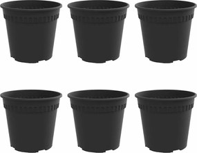 vidaXL Ghiveci rotund pentru flori 6 pcs Negru Ø 19 x 16 cm Plastic