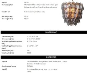 Candelabru LUX, Otel Alama Vintage, Sticla Fumurie, Elias, 118357 HZ
