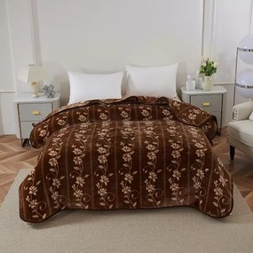 Pătură Cocolino dublă cu flori, maro, 200x230 cm, PDD14