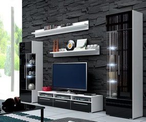 Mobilier living Ramon I (alb + Negru lucios) (cu iluminat). 611013