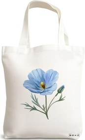 Sacosa de Panza pentru Cumparaturi, Geanta Tote, model Blue Flower 2 38 x 34.5 cm, Alba, BEKZ®