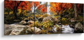 Tablou - Cascade în pădurea portocalie (cu ceas) (90x30 cm)