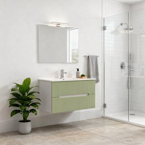 Trent Mobilier de baie 80 cm lavoar ceramic (2 sertare) cu oglindă 60x80 cm alb-verde deschis