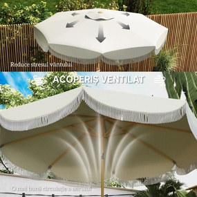 Outsunny Umbrelă Boho de Ø2.7 m pentru Exterior cu Protecție UV30+, Manivelă Manuală și Acoperiș Dublu cu Franjuri Bej | Aosom Romania