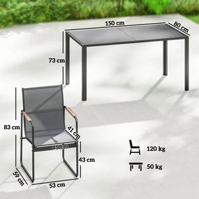 Outsunny Set masă și scaune pentru grădină cu masă din sticlă securizată și 6 scaune respirabile pentru terasă/patio, gri | Aosom Romania
