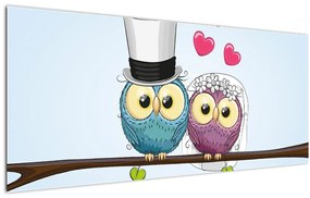 Tablou - Bufnițe îndrăgostite (120x50 cm)