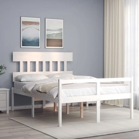 3195387 vidaXL Cadru de pat senior cu tăblie dublu mic, alb, lemn masiv