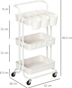 HOMCOM Cărucior de Bucătărie Multifuncțional cu 3 Nivele, Coșuri și Cârlige Detașabile, 42x38x86.5 cm, Negru | Aosom Romania