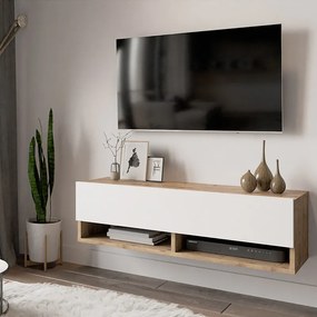 Comoda TV suspendata Rosca, culoare alb-stejar, 100 x 31.5 x 29.5 cm