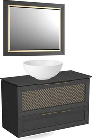 Set dulap pe pardoseala auriu/negru Krofam Chic 100 cm, blat negru Krofam Chic100 cm, lavoar si oglinda