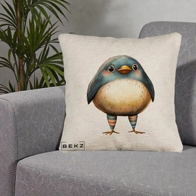 Perna Decorativa Pasare Teal-Bej cu Sosete Curcubeu, 40x40 cm, Bej Canapea, Husa Detasabila, Perna Inclusa, BEKZ®