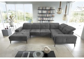 Colțar gri cu tapițerie din catifea (cu colț pe partea dreaptă/în formă de "U") Neviro – ELTAP