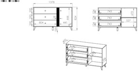 Comoda cu 3 sertare si 1 usa, stejar artisan negru, 138x83x40 cm, modern ,model pe mijloc usa, picioare negre , pentru living , dormitor, hol