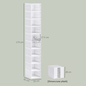 HOMCOM Pantofar Pliabil Slim, Modular, cu 10 Cutii pentru Pantofi, Economisire Spațiu, Fără Montaj, Alb | Aosom Romania