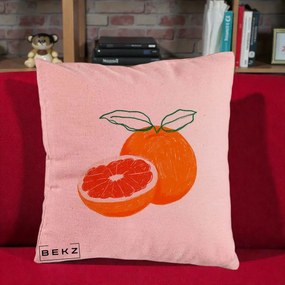 Perna Decorativa Grepfrut Citrus, 40x40 cm, Roz, Husa Detasabila, Perna Inclusa, BEKZ®