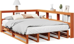 vidaXL Pat cu bibliotecă fără saltea maro 150x200 cm lemn masiv de pin