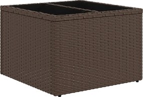 vidaXL Masă de grădină, blat din sticlă, maro, 55x55x37 cm, poliratan