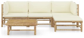 3058193 vidaXL Set mobilier de grădină cu perne alb crem, 5 piese, bambus