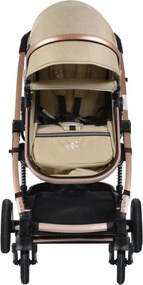 Carucior nou nascuti 2 in 1 NOVOKIDS™ GIGI PRO , Cu geanta bebe inclusa, Roti din cauciuc plin AVE, Cadru aluminiu Gold, Maner reversibil, Spatar