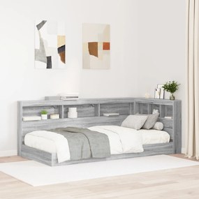vidaXL Pat cu rafturi Gri Sonoma 75x190 cm din lemn laminat