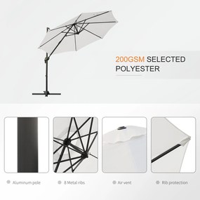 Outsunny Umbrela de Gradina Descentralizata, Unghi Reglabil 360 ° Rotativa in Poliester, Alb Crem, Φ294x248cm
