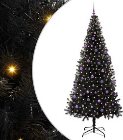 vidaXL Brad de Crăciun cu 300 LED cu suport Negru 240 cm PVC