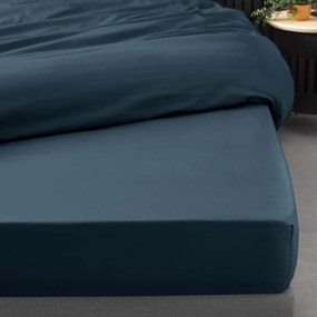 Cearceaf albastru închis din bumbac percal cu elastic 180x200 cm Percaline – douceur d'intérieur