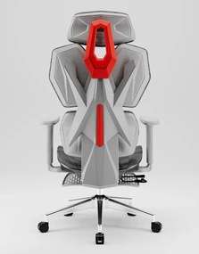 PORTO E04 Pro Executive – Scaun Ergonomic cu Suport Lombar Ajustabil, Tetieră Reglabilă, Cotiere 3D, Șezut Extensibil, Înclinare 135°, Suport pentru Picioare și Bază Metalică, Mesh, Gri
