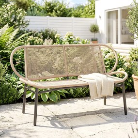 Outsunny Bancă de grădină 2 locuri, banc exterior din rășină împletită cu cadru metalic, rezistent la intemperii, natural | Aosom Romania