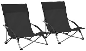 vidaXL Scaune de plajă pliante, 2 buc., negru, material textil