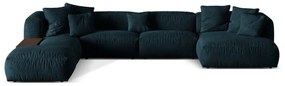 Colțar modular albastru închis cu tapițerie din catifea (cu colț pe partea stângă/în formă de "U") Martina – Micadoni