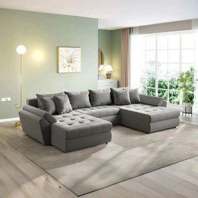 Colțar extensibil dumonde cu ladă de depozitare si sezut confortabil din spuma high-density, Loana U Royal Grey 355x185 cm