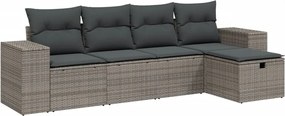 vidaXL Set canapea de grădină cu perne, 5 piese, gri, poliratan